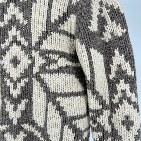 Y2K American Eagle Knit Cardigan Sweater Shawl Collar Toggle Button Tan Cream SP - Picture 12 of 16